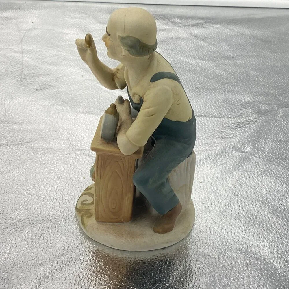 Vintage Porcelain Clockmaker Figurine Seated Craftsman Pocket Watch 7.5
